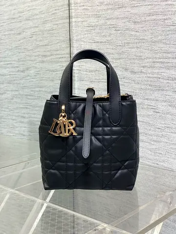 Dior Toujours Vertical Small Tote Bag in Black Macrocannage Calfskin