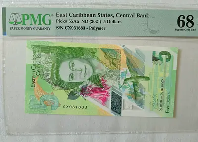 2021 East Caribbean 5 Dollars Banknote Collector PMG 68