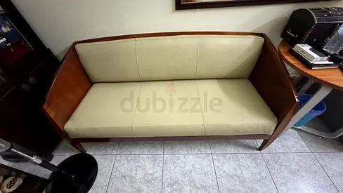 Modern Wooden Settee with Cream Upholstery
