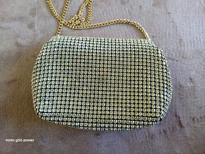 Gold beaded evening clutch bag with chain (brand new with tags)