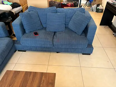 Blue Fabric 2 + 3 Seater Sofas with Matching Cushions