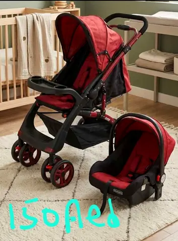 Red travel stroller with infant car seat (travel system) - used, good condition