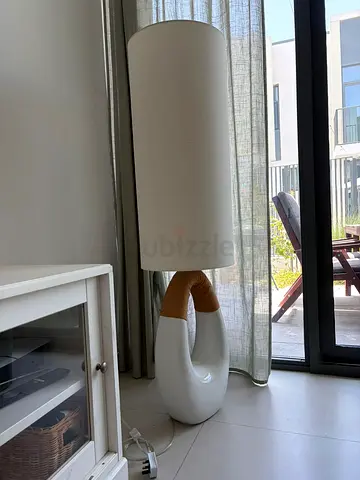 Modern White Ceramic Floor Lamp with Tall Fabric Shade