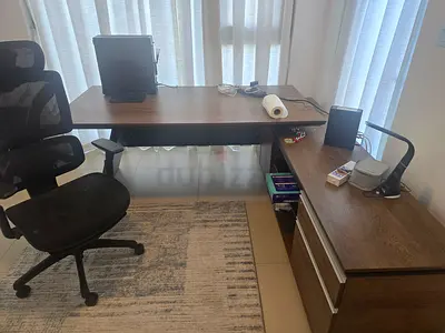 L-shaped Wooden Office Desk with Drawer Units and Ergonomic Chair (all Pan Home)