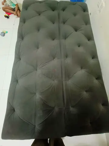 Tufted Upholstered Bench / Ottoman - Dark Grey, Good Condition