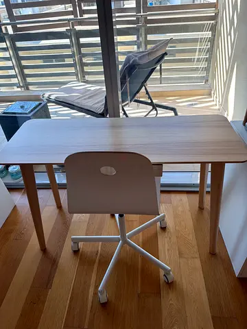 IKEAL light wood study table with white swivel chair