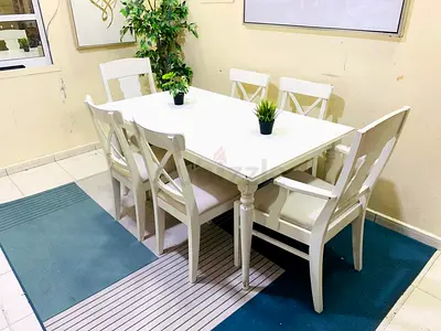 White 6-Seater Wooden Dining Table with Chairs-Delivery Free