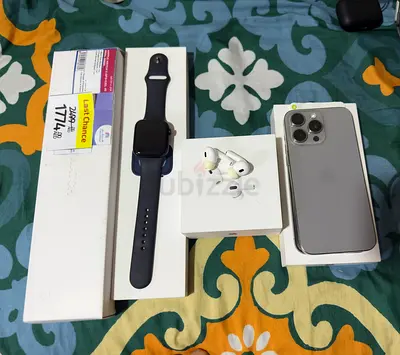 iPhone 15 Pro Max titanium 256GB+Apple Watch Series 8, 45m+AirPods Pro 2nd gen without charging case