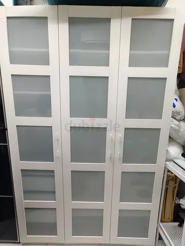 IKEA PAX-style 3-door Wardrobe with Frosted Panels - White