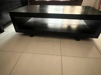 Solid Dark Wood Rectangular Coffee Table with Lower Shelf