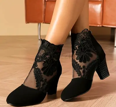 Black net boots