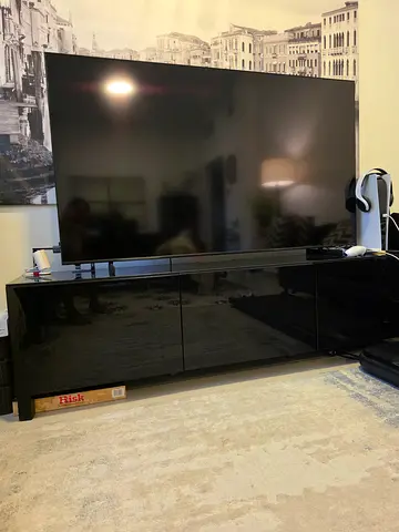 IKEA Black Gloss TV Bench / TV Stand – 3 Storage Cabinets – Excellent Condition