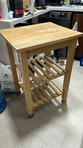 IKEA Solid Wood Kitchen Island Cart with Shelves on Wheels