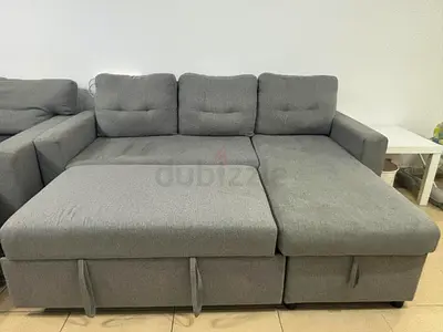 Gray L-shaped Convertible Sofa Bed with Storage - Good Condition