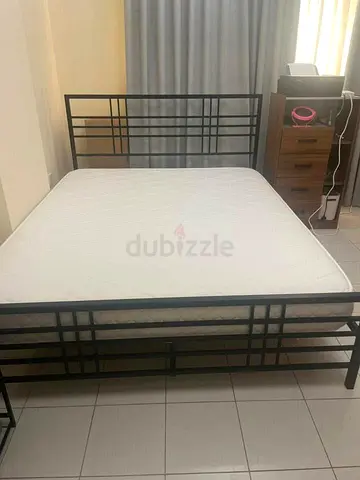 Black Metal Double Bed Frame with Mattress — as new