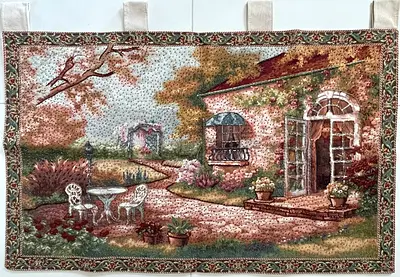 Handmade Tapestry Wall Hanging - Cottage Garden Scene