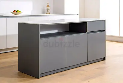Modern Grey Kitchen Island / Sideboard with Storage and Drawer