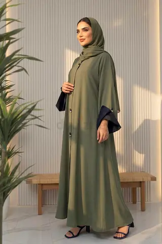 Olive Green Abaya with Contrasting Black Cuffs