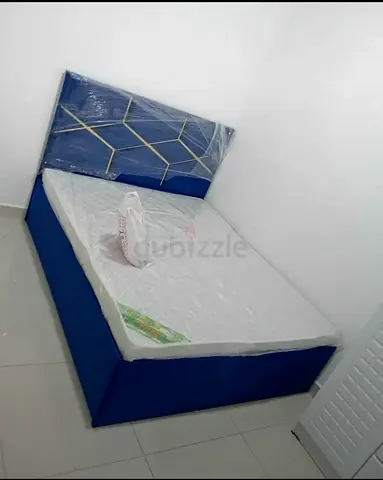 Modern Blue Upholstered Bed Frame with Headboard