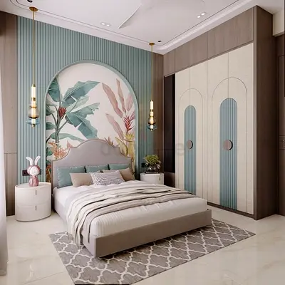 Modern upholstered double bed with mattres