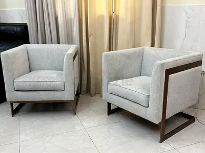 Indigo Modern Fabric Accent Chairs with Bronze Metal frame