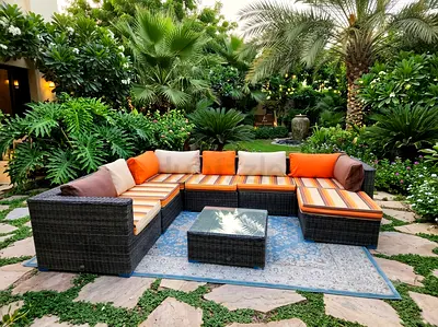 Luxury Outdoor Corner Sofa Set Stylish modular corner sofa design Durable handwoven rattan frame