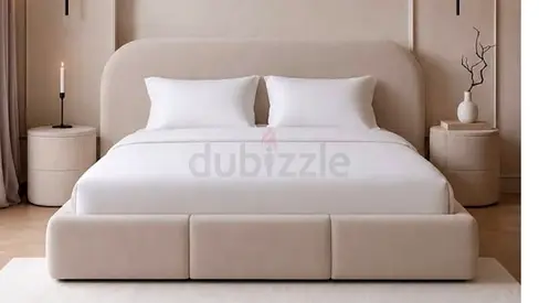 Modern Upholstered Bed Frame with Curved Headboard