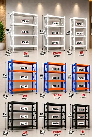 Heavy Duty Metal Storage Shelving Racks - 200kg per Shelf, Multiple Sizes