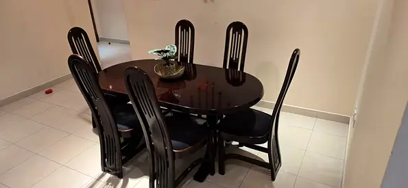 Malaysian Solid Wood 6-Seater Dining Table with High-Back Chairs - Excellent Condition