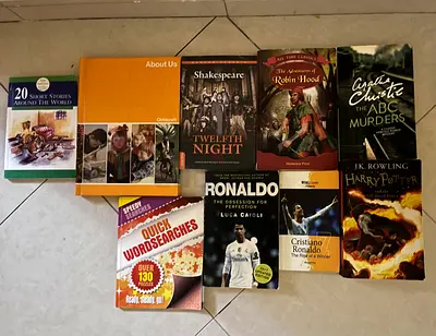 Mixed secondhand books collection — fiction, classics, biographies, activity book