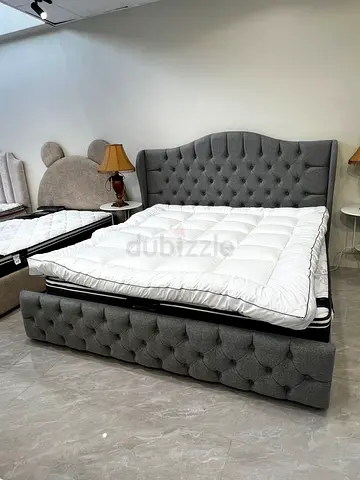 Grey Tufted Upholstered Double Bed with Storage Base