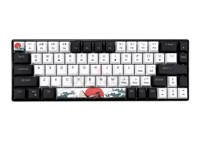 Compact 65% Mechanical Keyboard with Custom Japanese Wave Keycaps