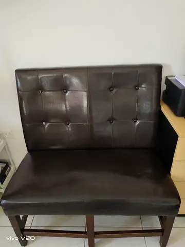 Brown Faux Leather Tufted Bench Chair