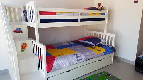 White Wooden Bunk Bed with trundle bed for Kids/Guest Bed without mattresses