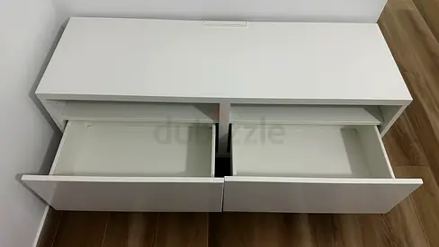 White low drawer cabinet / TV stand with 2 pull-out drawers