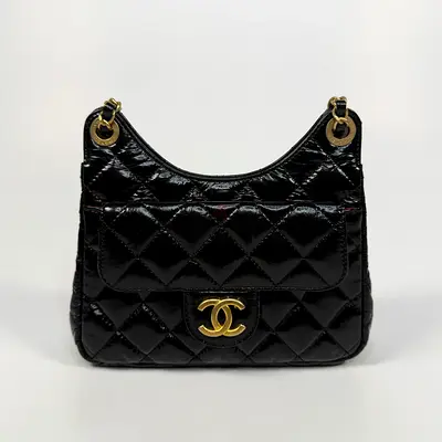 AUTHENTIC CHANEL MINI QUILTED MEDALLION SHOULDER BAG WITH GOLD HARDWARE