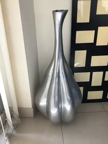 Silver Aluminum 36” Bulbous-Shaped Floor Vase