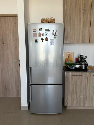 Silver double-door refrigerator with bottom freezer - good condition
