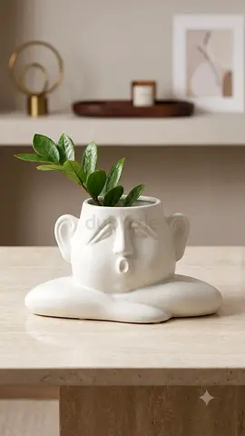 Face-shaped Ceramic Planter / Decorative Pot (White)