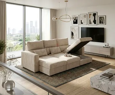 Stylish L-Shape Sofa Bed with Storage Brand new cream sectional sofa featuring a spacious storage bo