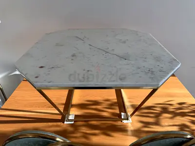 Octagonal Marble Top Side Tables with Brass Frame