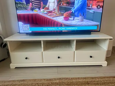 IKEA White 3-Drawer TV Cabinet with Open Shelves - Good Condition