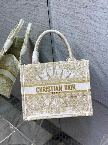 Dior Small Book Tote Bag In Gold Rêve dInfini Embroidery