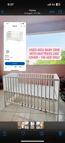 IKEA SNIGLAR Baby Crib with Mattress and Cover