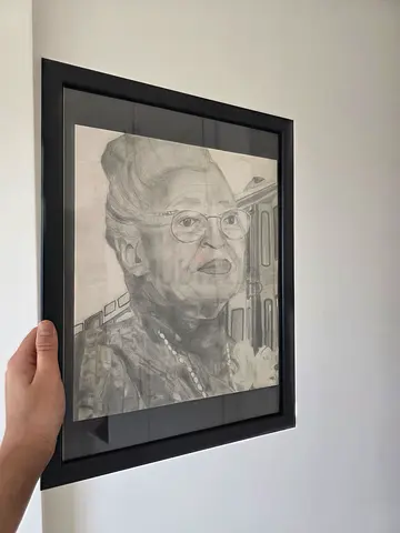 Original framed Pencil Portrait Drawing (pencil sketch) of Rosa Parks by young student
