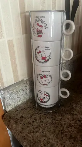 Set of 4 Stackable Ceramic Mugs with Metal Stand