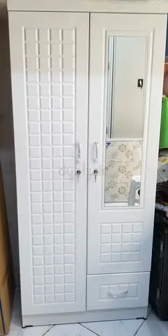 Wood 2 door Family wardrobe white Color side mirror + drawer Great Quality very strong