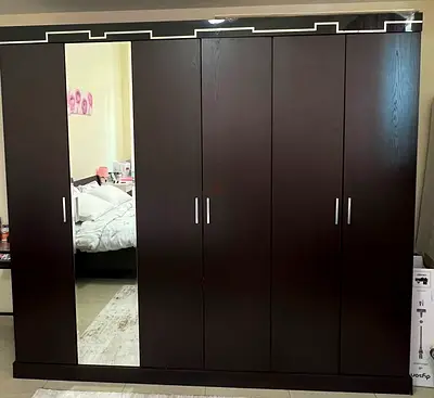 6-door Dark Wood Wardrobe with Mirror - Excellent Condition
