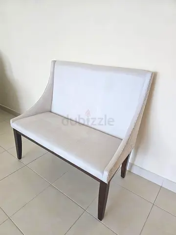 2 x Upholstered Two-Seater Bench with Wooden Legs - Light Beige from Home centre