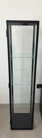 IKEA Tall Narrow Glass Display Cabinet with Black Frame